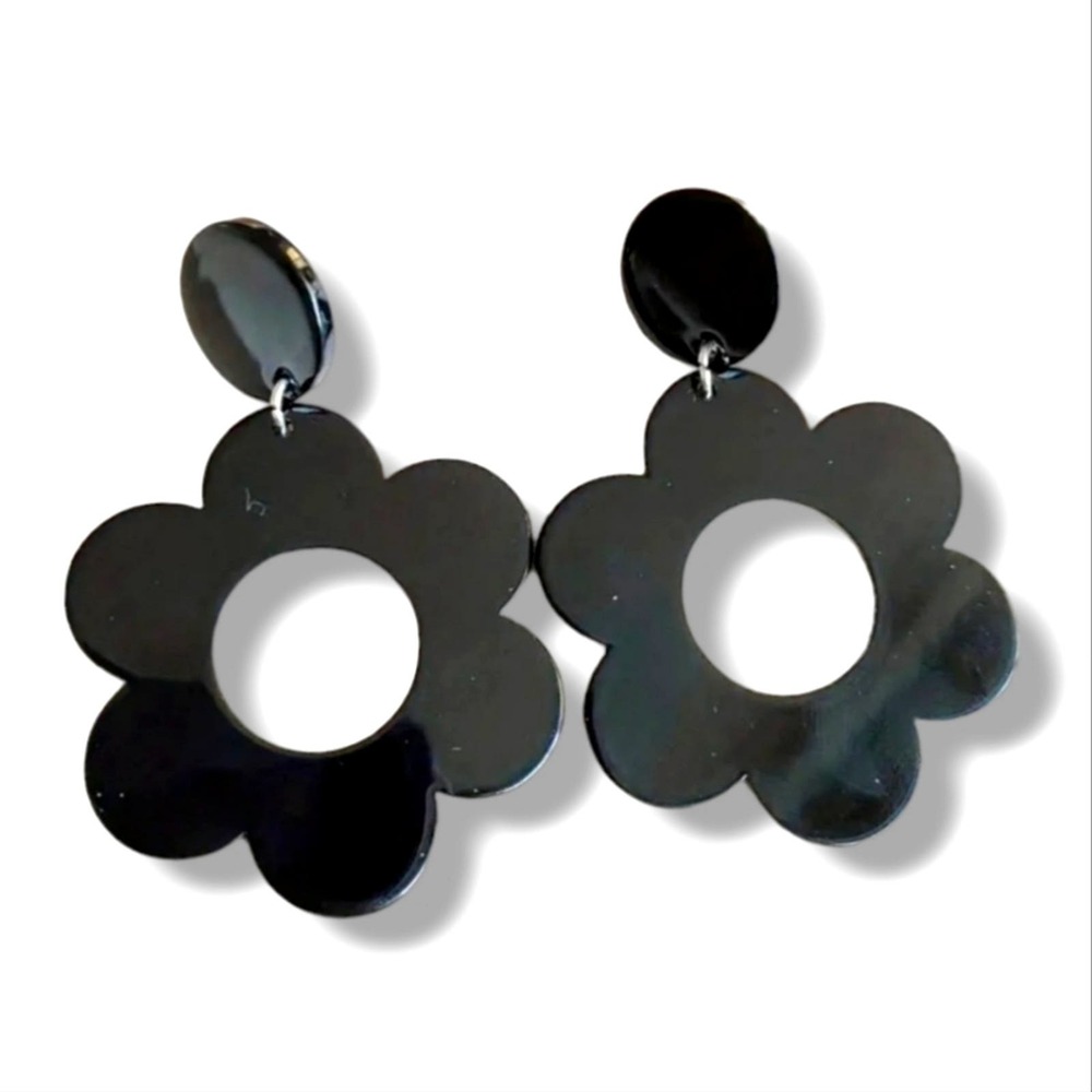 Bohemian Black Chunky Floral Dangle Fashion Jewelry Earrings